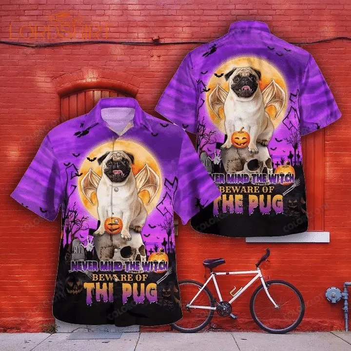 Never Mind The Witch Beware Of The Pug Halloween Hawaiian Shirt