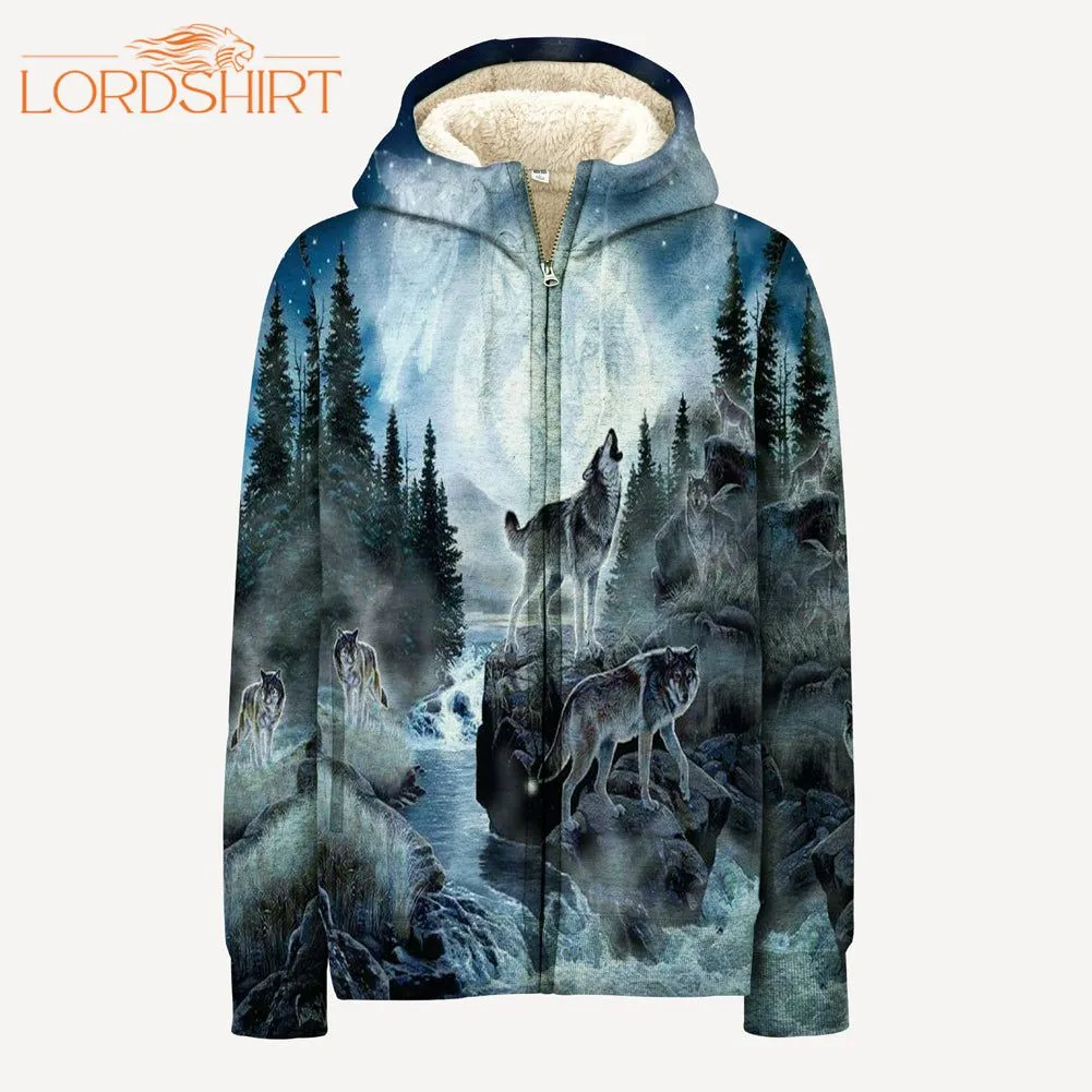 Night Wolf Native American Fleece Zip Hoodie All Over Print