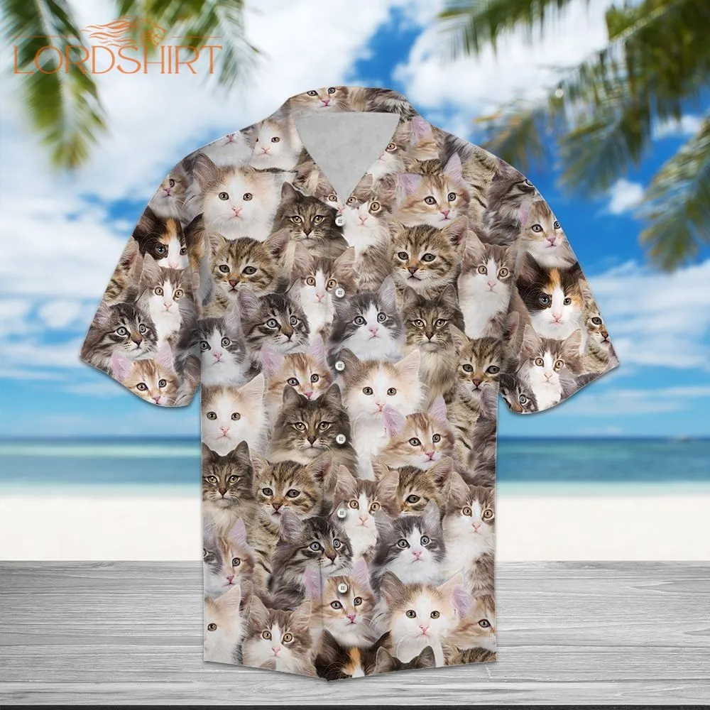 Norwegian Forest Cat Gray White Hawaiian Shirt