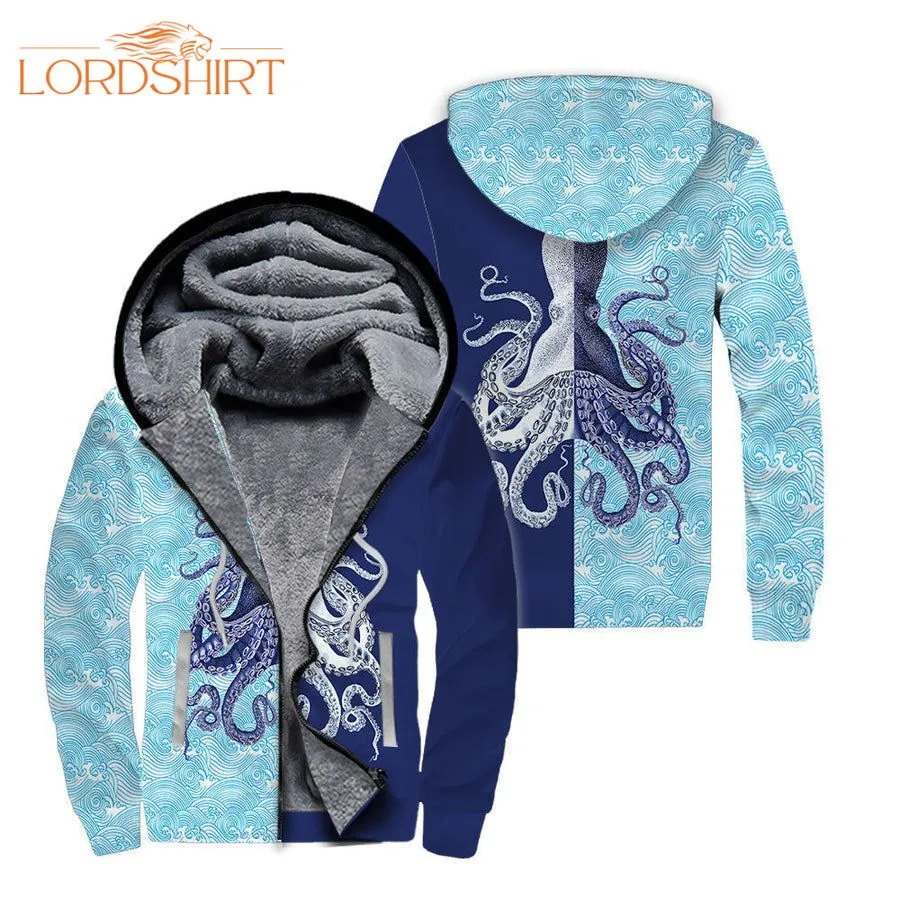 Octopus Blue Fleece Zip Hoodie All Over Print