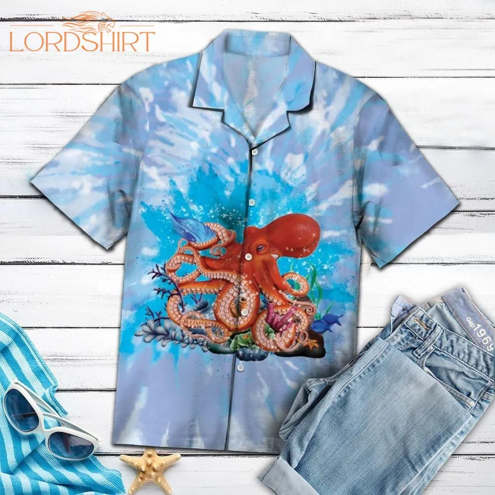 Octopus Blue Tie Dye Hawaiian Shirt