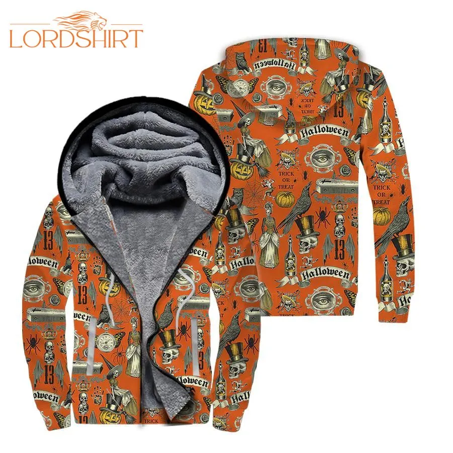 Orange Halloween Fleece Zip Hoodie All Over Print