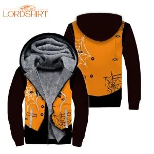 Orange Spiders Vest Halloween Fleece Zip Hoodie All Over Print