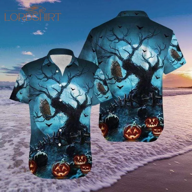 Owl Night With Pumpkin Halloween Hawaiian Shirt