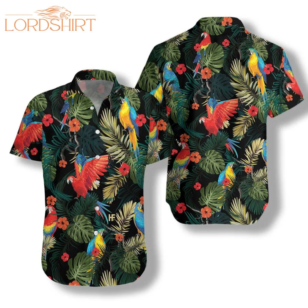 Parrots Dark Tropical Pattern Hawaiian Shirt