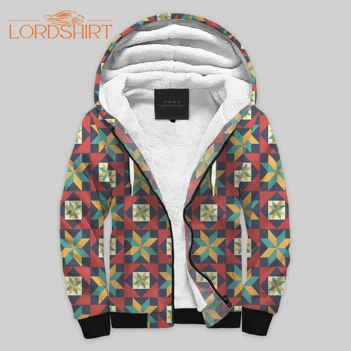 Patchwork Style Blanket Fleece Zip Hoodie All Over Print