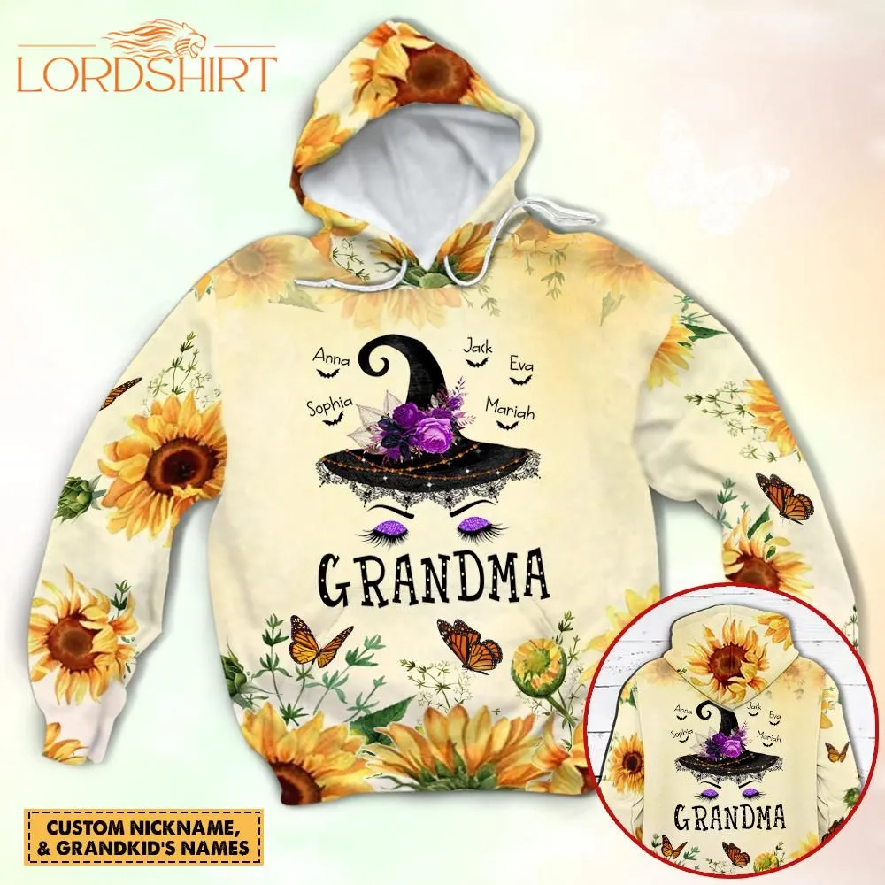 Personalized Grandma Witch And Bats Sunflower 3d All Over Print