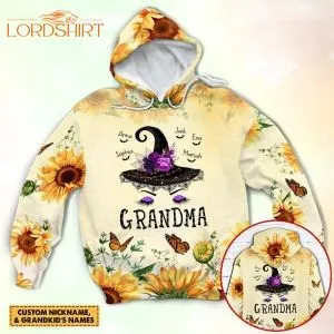 Personalized Grandma Witch And Bats Sunflower 3d All Over Print