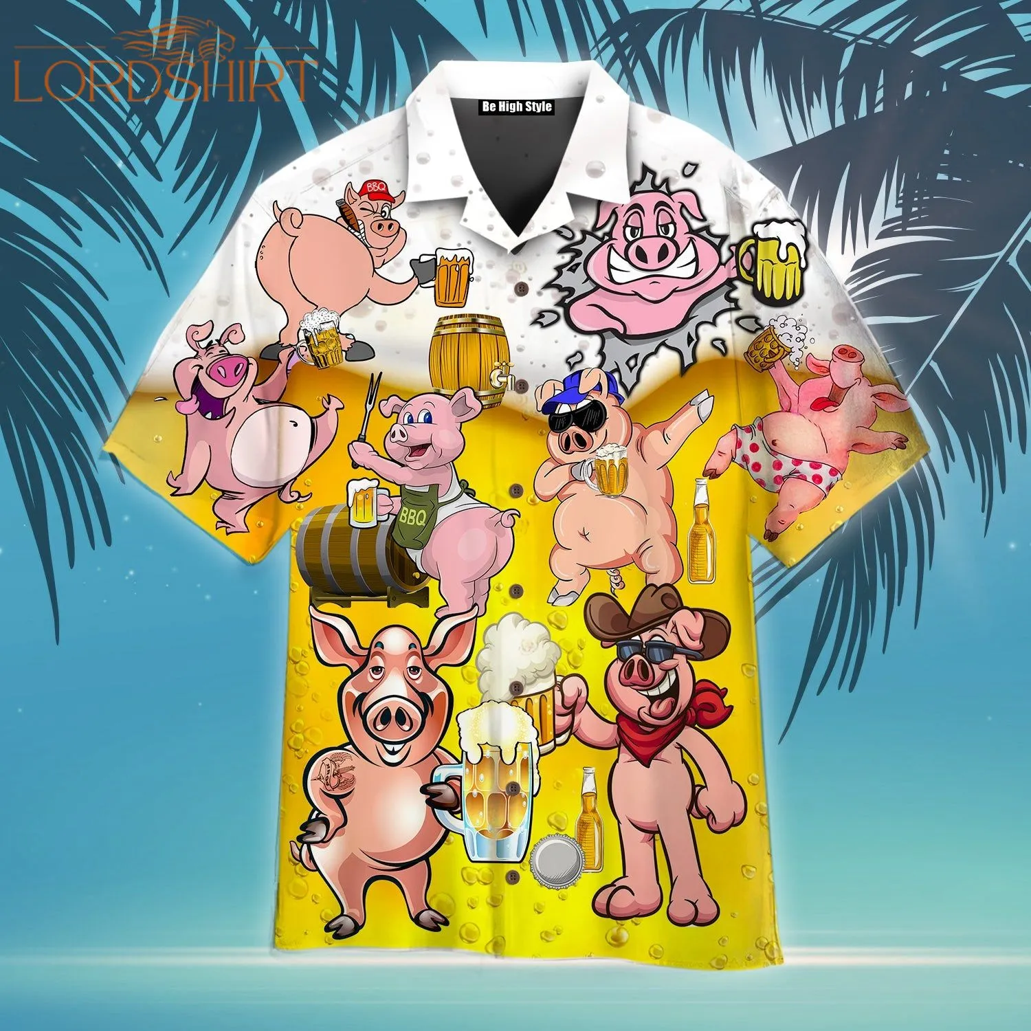 Pig America Drinking Beer Aloha Hawaiian Shirt