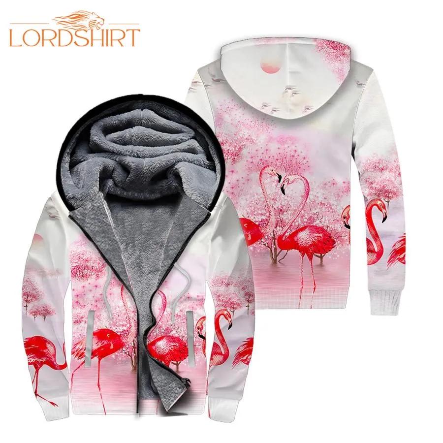 Pink Flamingo Fleece Zip Hoodie All Over Print