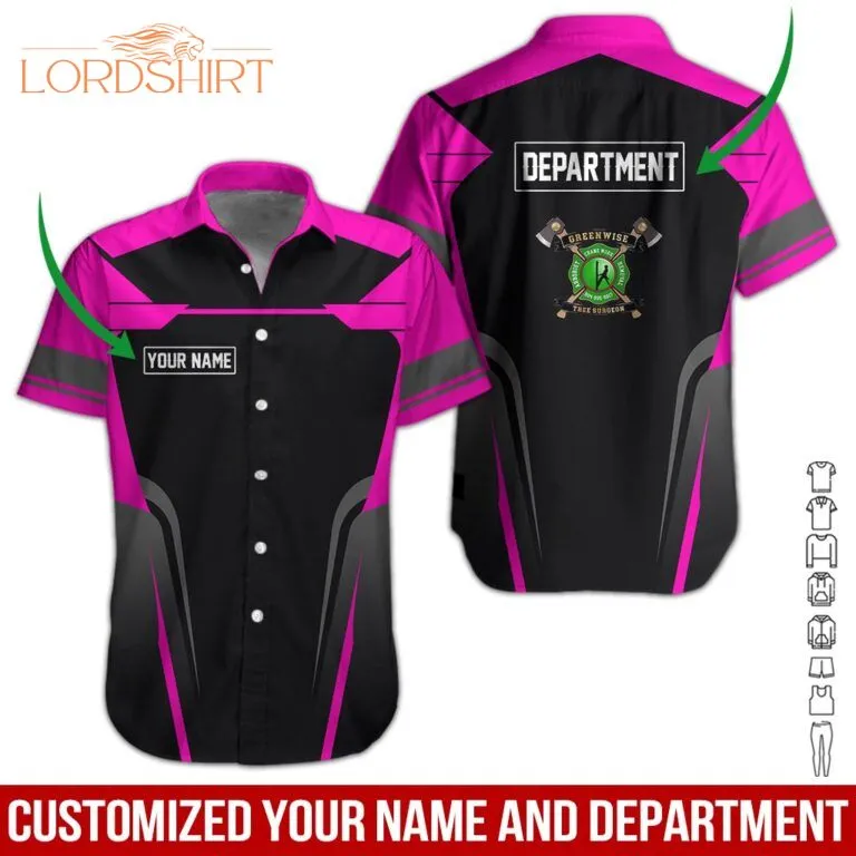 Pink- Green Wise Custom Name And Department Hawaiian Shirt