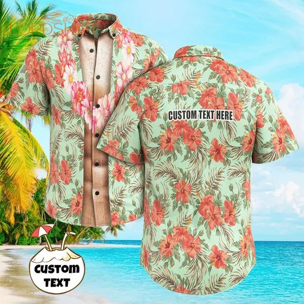 Pink Hibiscus Flowers Custom Name Hawaiian Shirt