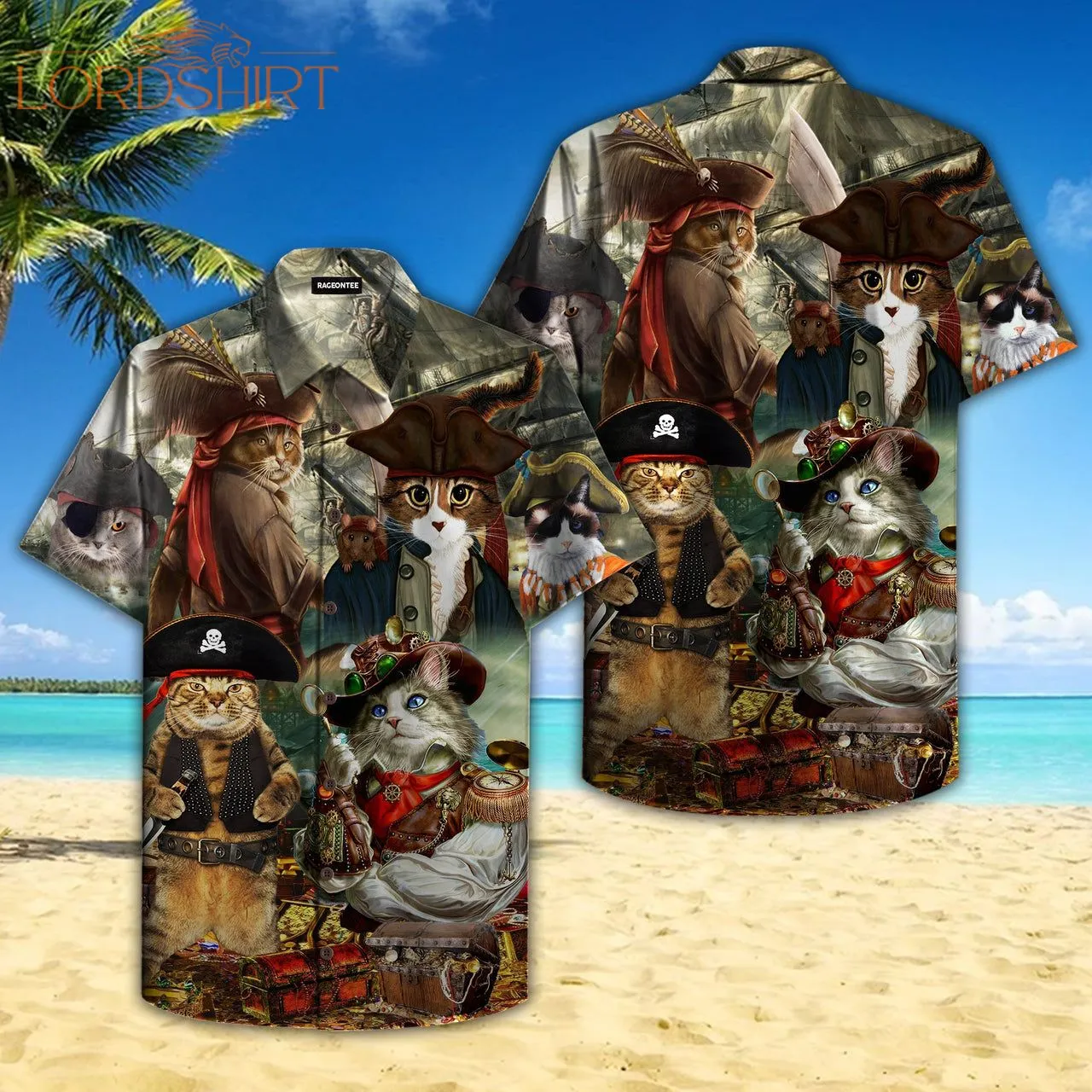 Pirate Cat Aloha Hawaiian Shirt