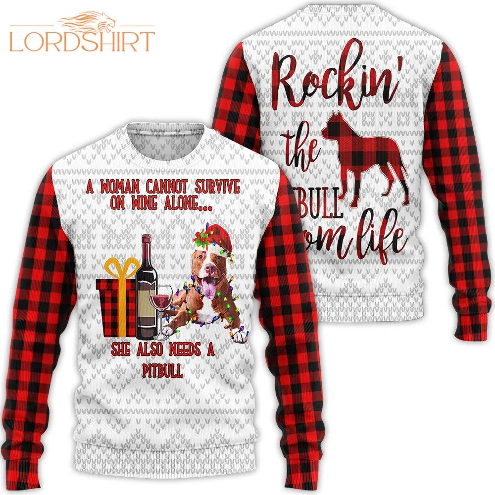 Pitbull Dog Wine Christmas Ugly Christmas Sweater