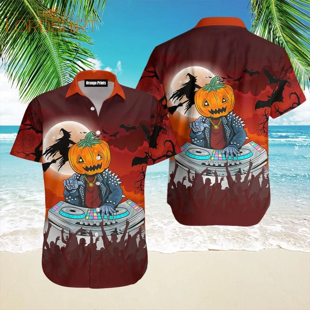 Pumpkin Dj Music Halloween Party Hawaiian Shirt