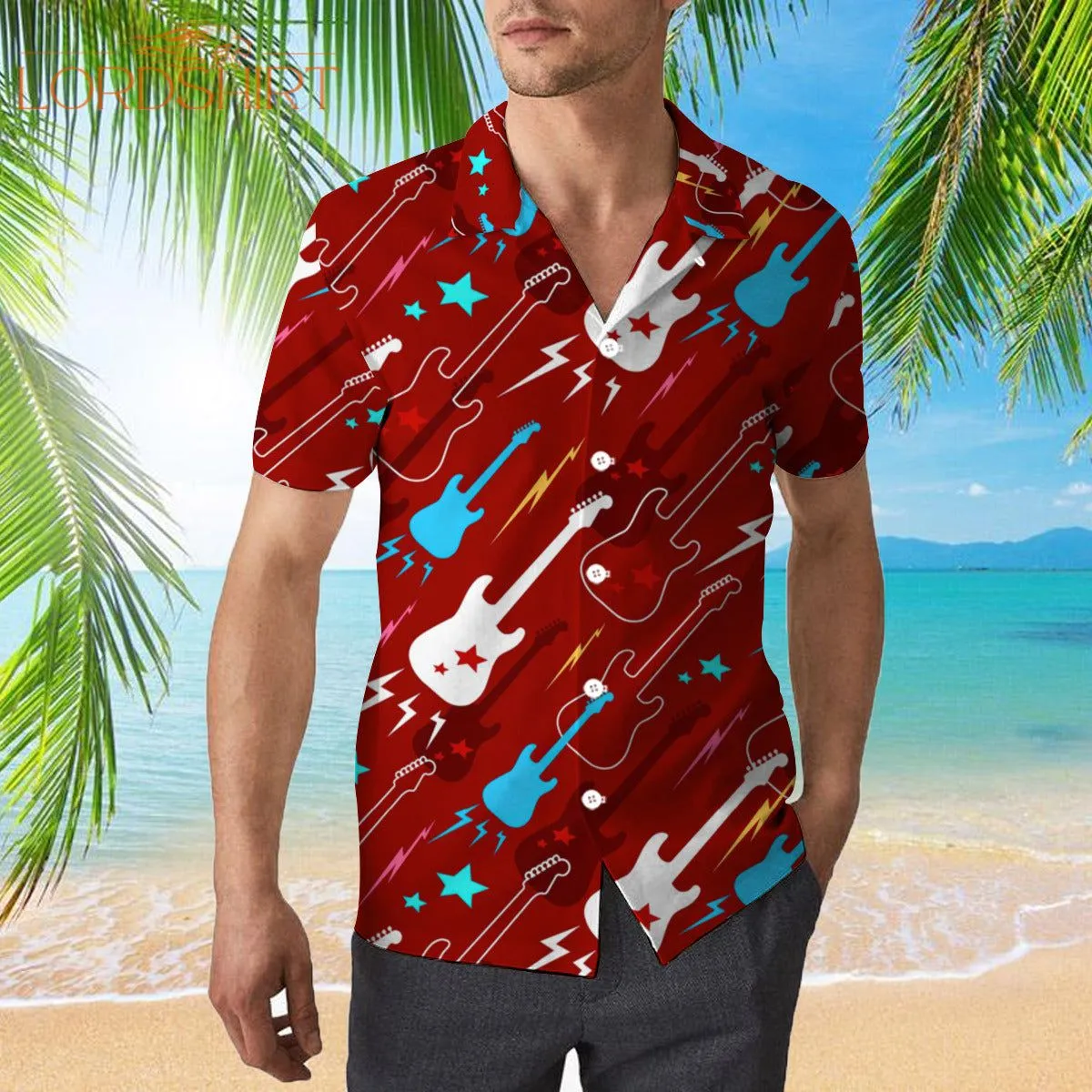 Red Electric Guitar Hawaiian Shirt