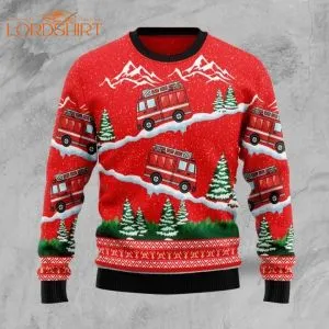 Red Firefighter Ugly Christmas Sweater