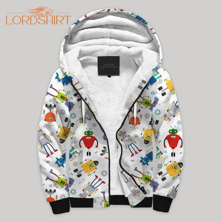 Robot Sherpa Fleece Zip Hoodie All Over Print