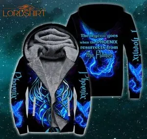 Royal Blue Phoenix Tattoo Fleece Zip Hoodie All Over Print