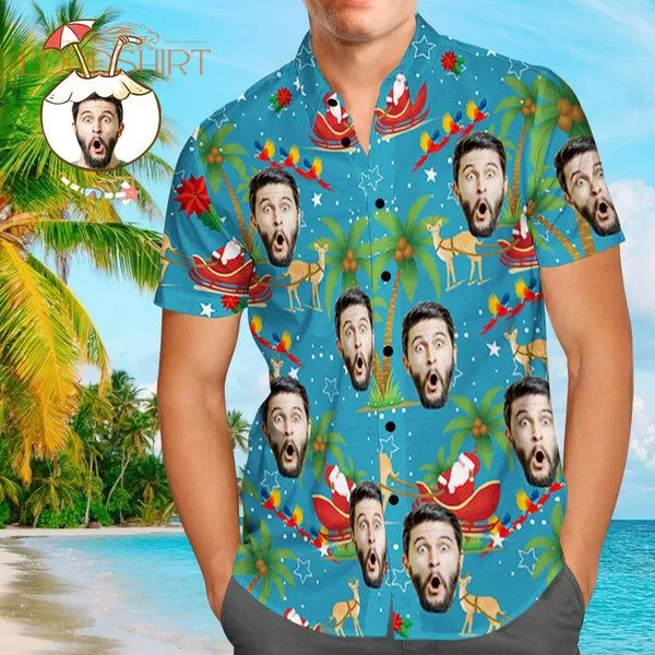 Santa And Elk Custom Photo Hawaiian Shirt