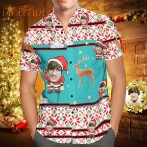 Santa Claus And Reindeer Christmas Custom Photo Hawaiian Shirt