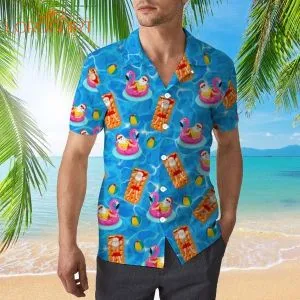 Santa Claus In Swimming Pool Pattern Hawaiian Shirt