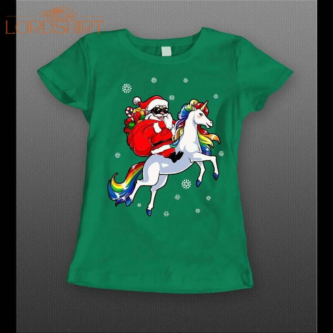 Santa Claus On A Unicorn High Quality Christmas Ladies Shirt