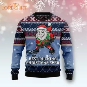 Santa Hockey Best Pucking Christmas Ugly Christmas Sweater