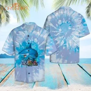 Shark Blue Tie Dye Aloha Hawaiian Shirt