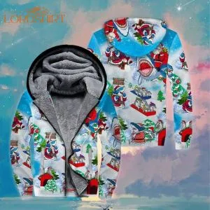 Shark Merry Christmas Fleece Zip Hoodie All Over Print