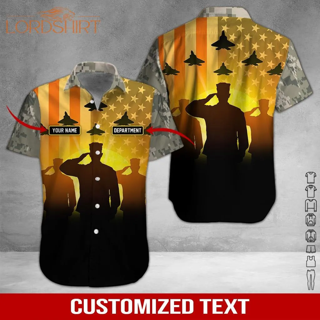 Silhouette Of A Soldier Custom Name And Department Hawaiian Shirt