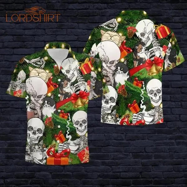 Skull And Cat Christmas Hawaiian Shirt