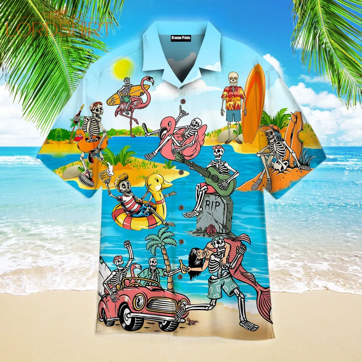 Skull On The Beach Funny Aloha Hawaiian Shirt