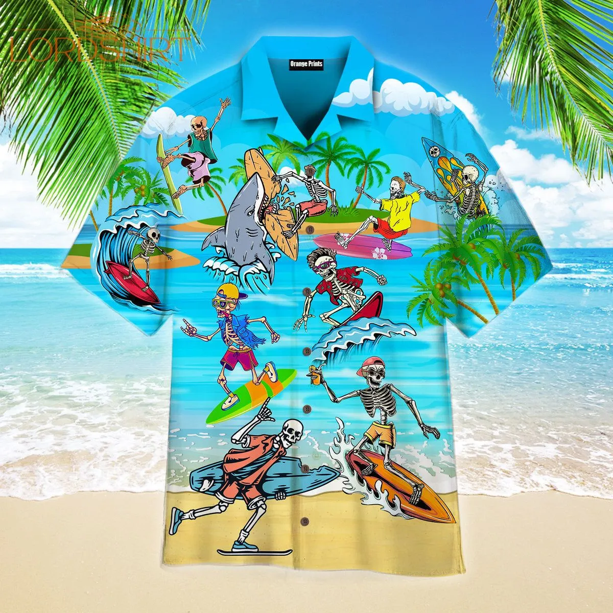 Skull Surfing In Summer Aloha Hawaiian Shirt