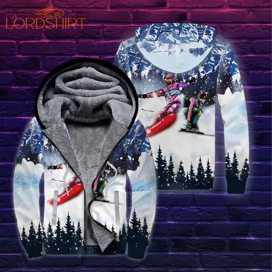 Snowboarding Skiing Fleece Zip Hoodie All Over Print