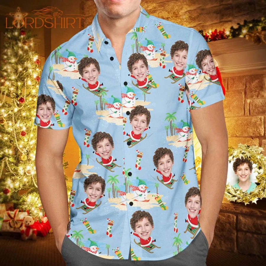 Snowman Christmas Custom Photo Hawaiian Shirt