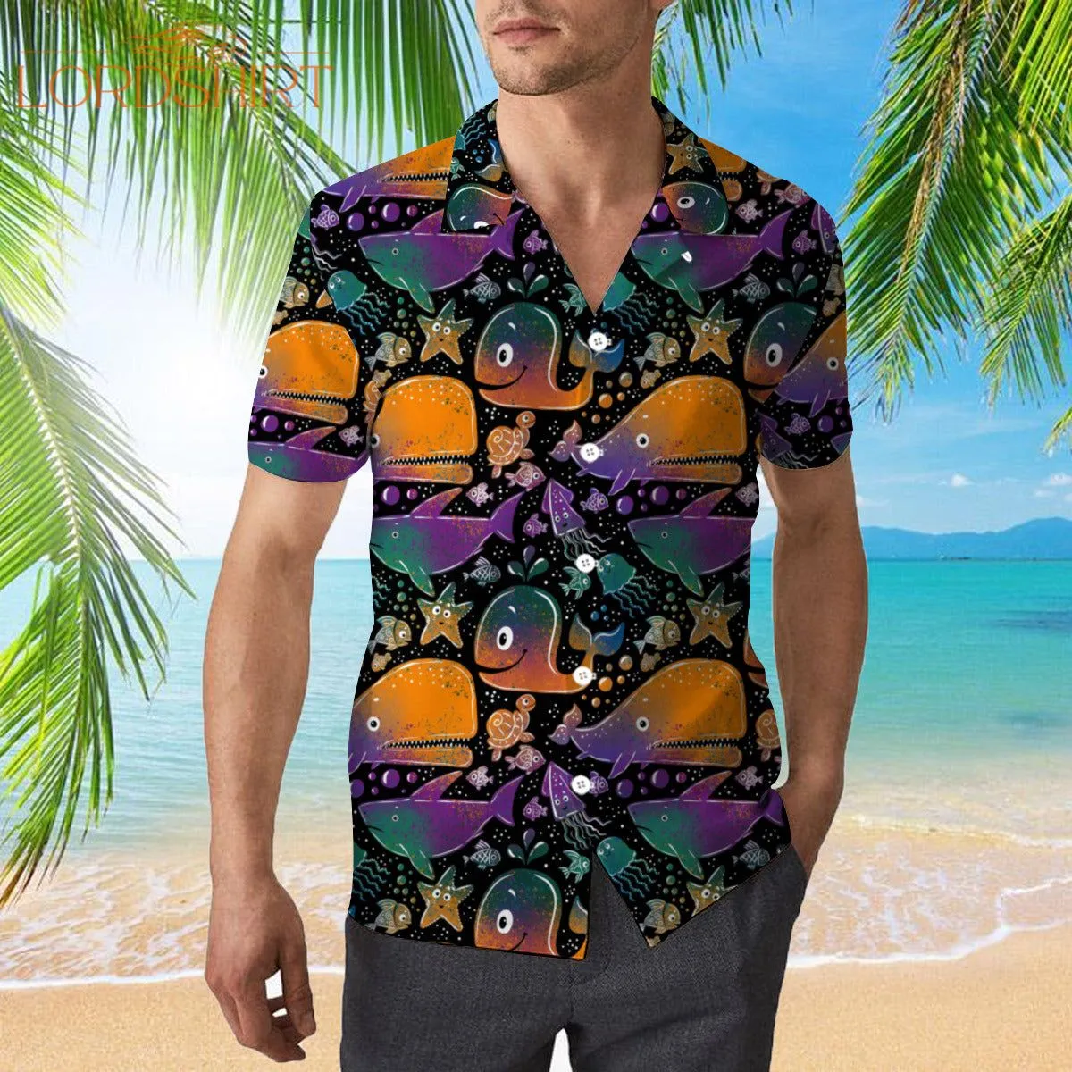 Sperm Whale Neon Hawaiian Shirt