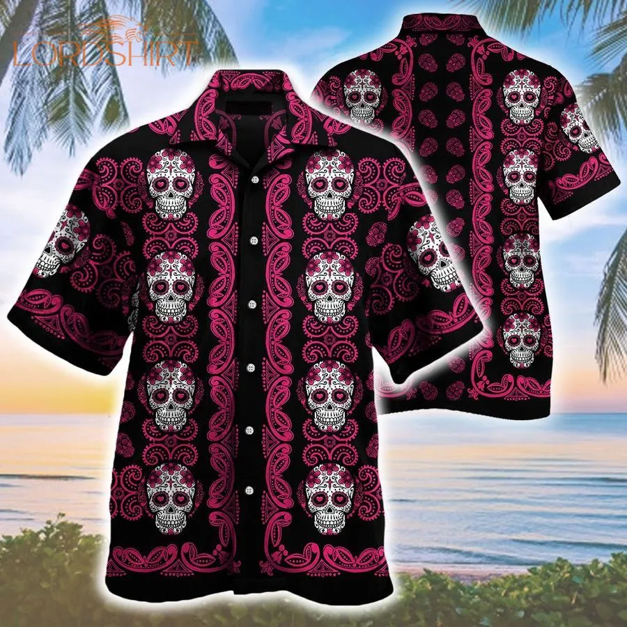 Sugar Skull Red And White Pattern Hawaiian Shirt