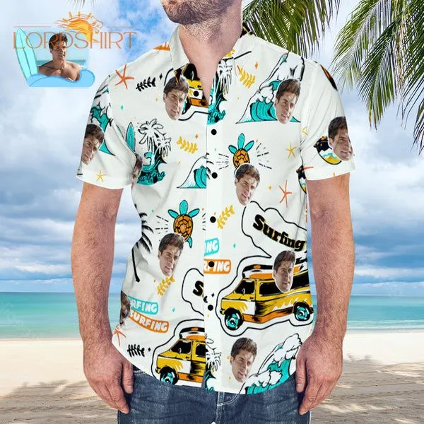 Surfing Style White Aloha Beach Custom Photo Hawaiian Shirt