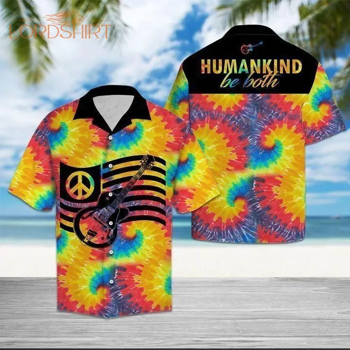 Tie Dye Hippie Guitar Peace Love Tropical Aloha Hawaiian Shirt