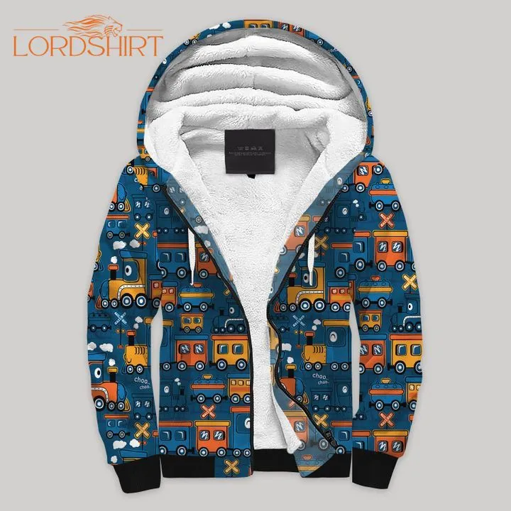 Train Cartoon Fleece Zip Hoodie All Over Print