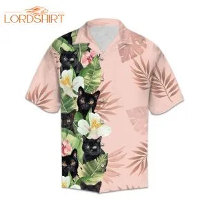 Tropical Black Cat Pink Cream Popular Hawaiian Shirt