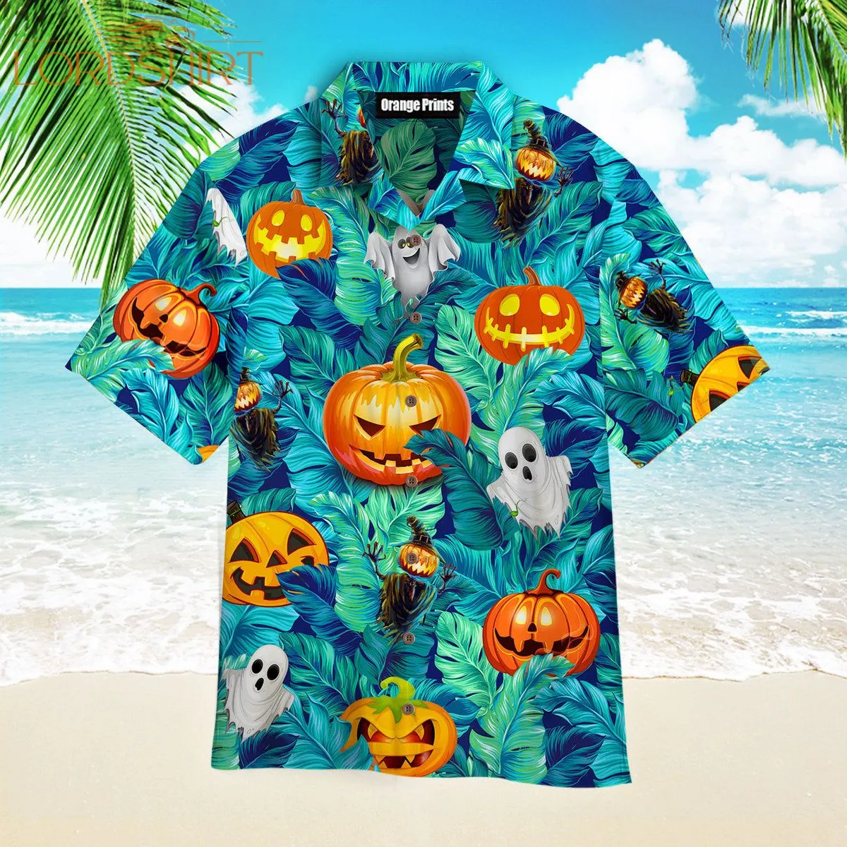 Tropical Halloween Pumpkin Ghost Devil Hawaiian Shirt