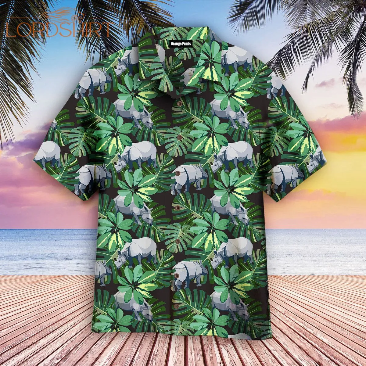 Tropical Rhino Wild Animals Plant Floral Hawaiian Shirt