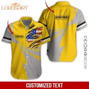 United States Flag America Workwear Style Custom Name And Department Hawaiian Shirt