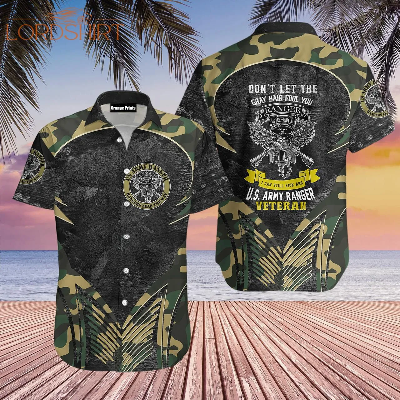 Us Army Ranger Veteran Camo Hawaiian Shirt