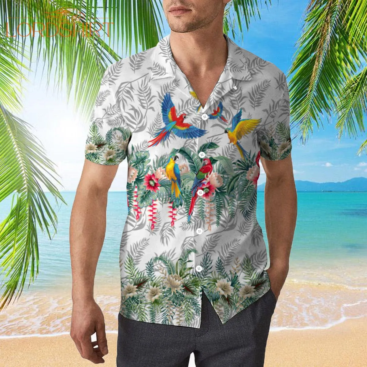 Vintage Botanical Lotus And Macaw Parrot Hawaiian Shirt