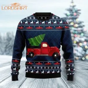 Vintage Red Truck Ugly Christmas Sweater