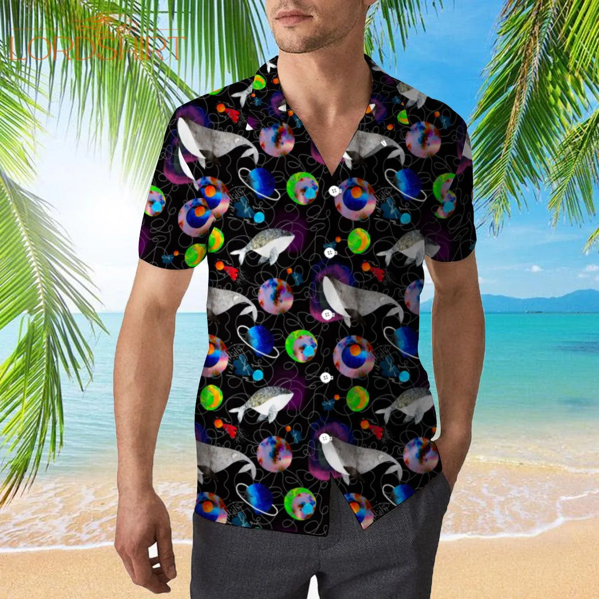 Whales Planets Stars Colorful Hawaiian Shirt