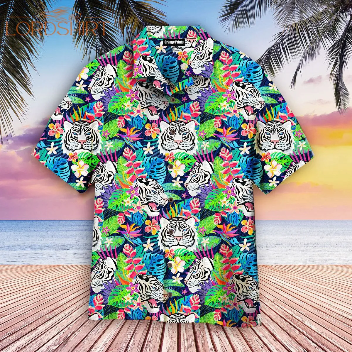 White Tiger Tropical Aloha Hawaiian Shirt